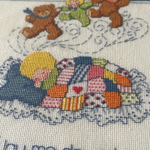 Vintage Cross Stitch Sampler Nighty Lords Prayer Needlepoint Nursery Child’s - Picture 16 of 16